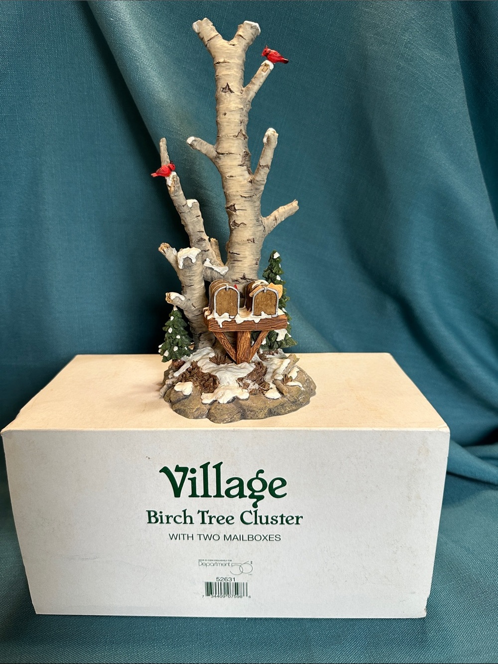 Department 56 Birch Tree Cluster with Red Cardinals and Brown Mailboxes